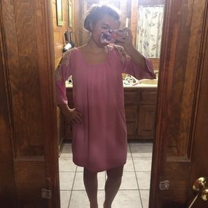 Pink Crochet Open Shoulder Dress